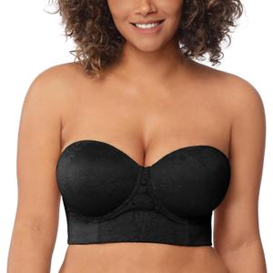HSIA Strapless Bras for Women, Longline Bandeau for Large Bust Plus Size Supportive Corset Non Slip Convertible Bustier (34DDD, Lace Black)