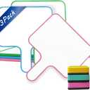 3 Pack Dry Erase Board Classroom Pack- 10''X 8'' Dry Erase Paddles with Handle Double-Sided Small Whiteboard with 3 Colorful Erasers for Homeschool Office Mini Writing Board