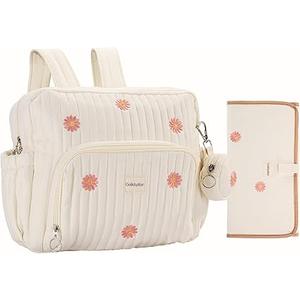 Diaper Bag Backpack, Medium Maternity baby bag & Changing Pad, Insulated Pockets, Stroller Straps & Pacifier Case (Medium - Beige Flowers)