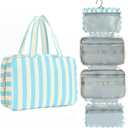 Toiletry Bag for Women Travel Water-resistant Cosmetic Bag Fashion Stripes Makeup Bag with Hanging Hook Preppy for Store Toiletries Cosmetic Accessories Medium Blue