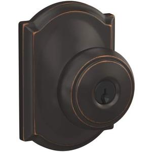SCHLAGE F51A AND 716 CAM Andover Knob with Camelot Trim Keyed Entry Lock, Aged Bronze