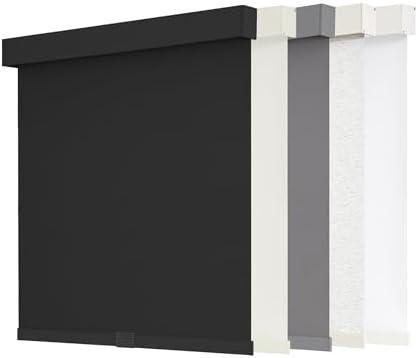 AOSKY Blackout Roller Shades Cordless Blinds for Windows, Free-Stop Shades with Valance, Thermal Insulated Fabric, UV Protection, Natural Woven Blinds for Home and Office (26" W x 72" H, Black)