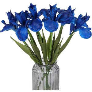 Royal Blue Iris Artificial Flowers 6 PCS Real Touch Flowers 18.9 in Long Stems Artificial Iris for Wedding Bridal Home Kitchen Party Decoration(Royal Blue)