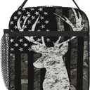 Deer Camouflage American Flag Hunting Lunch Box Bag,Animal Lunchbag Portable Lunch Bag,Reusable Insulated Freezer Lunch Bag for Men Women Picnic Camping and Work