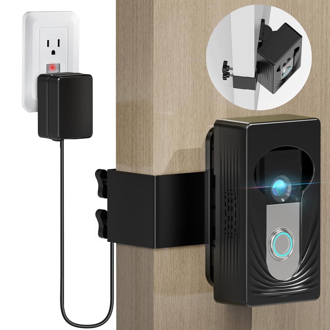 Ring Doorbell Camera Mount, Provide Power Supply by 24V Transformer, Compatible with Wireless Ring 4/3/2 and Blink doorbell, Adjustable Angle 0-70, No Drill Anti-Thief for Home Apartment