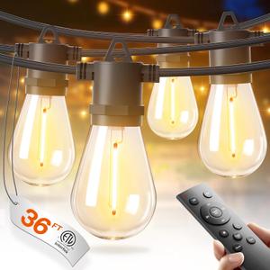 addlon 36FT LED Outdoor String Lights with 12 Edison Vintage Shatterproof Bulbs, Commercial Grade Patio Lights, IP65 Waterproof for Balcony, Backyard and Garden, Warm White