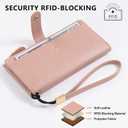 Women's Wallets - RFID Blocking Leather Bifold Clutch Credit Card Holder Long Travel Purse with Wristlet (Pink)