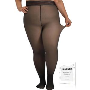 Plus Size Fleece Lined Tights, Fake Transparent Curvy Winter Thermal Tights for Women under Dress, medias térmicas Size 18
