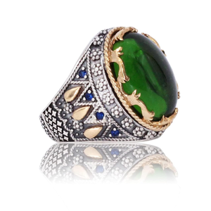 Unique Inlaid 925 Sterling Silver Mens Ring (created-emerald, 8)