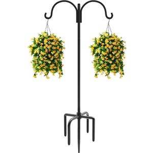 Double Shepherd Hooks for Outdoor, 76" Heavy Duty Bird Feeder Hangers Garden Hooks with 5-Prong Base, Outside Hanging Pole for Plant Baskets, Solar Light Lanterns, Wind Chimes, 1 Pack