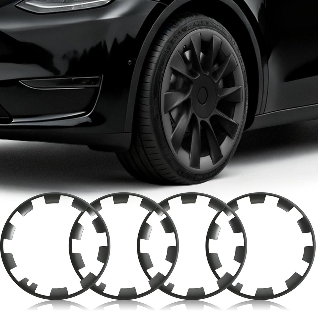Wheel Rim Protect for Tesla Model Y 20" (2020-2024), Easy-Install Hubcaps Wheel Cover, Scratch-Resistant Car Tire Trim Rings, Stylish Design for Induction Wheels, Gunpowder 4Pcs Model Y Accessories