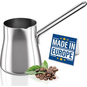 Crystalia Turkish Coffee Pot 18/10 Stainless Steel, Stove Top Tea Maker, Milk Warmer, Greek Arabic Coffee Cezve Briki, 15 oz (Silver, Small)