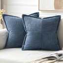MIULEE Decorative Boho Striped Textured Corduroy Pillow Covers (Pack Of 2), 20''