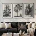 Large Framed Vintage 3 Piece Wall Art for Living Room, Black and White Tree Artwork for Walls, Modern Classic Rustic Sketch Forest Botanical Canvas Painting Prints for Office Wall Decor 24x36 In, 24" W x 36" H x 3Pcs
