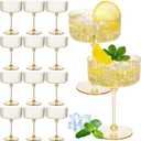 Jingmore 12 Pcs Ribbed Martini Glasses 10 oz Disposable Plastic Vintage Ribbed Coupe Glasses Unbreakable Dessert Parfait Glassware for Wedding Birthday Party Supplies (Gold)