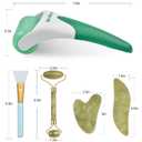 Charmonic 6 in 1 Ice Roller & Jade Roller and Gua Sha Set, Facial Massage Kits, Facial Roller Kit with Gua Sha Tool and Silicone Brush, Anti-Aging Jade Stone Massager for Face, Eyes, Neck Massage (6 Pcs-green)
