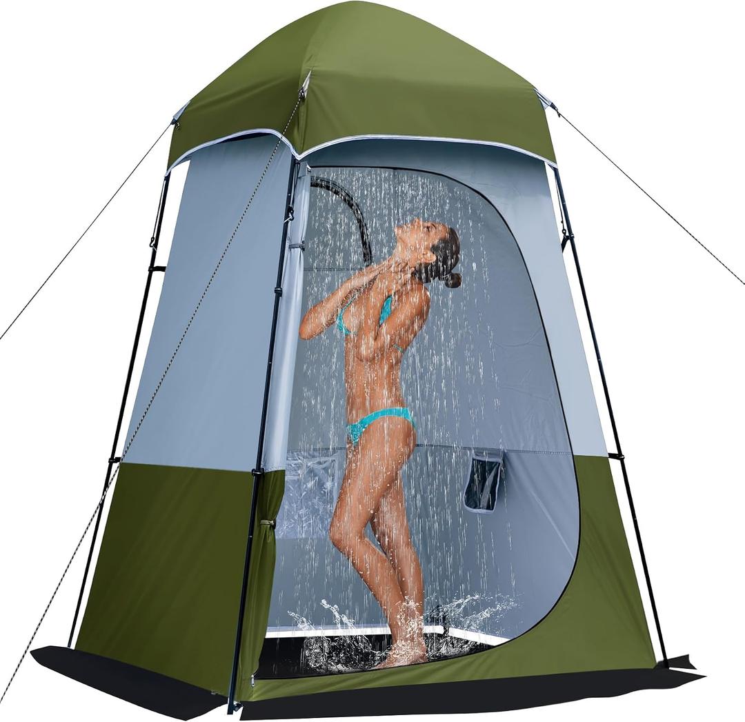 Camping Shower Tent, 7.9 FT Extra Tall Oversize Privacy Tent, Portable Outdoor Bathroom Toilet Tent with Floor, Easy Set Up Privacy Shelter for Dressing, Hiking, Fishing, UPF50+, Green