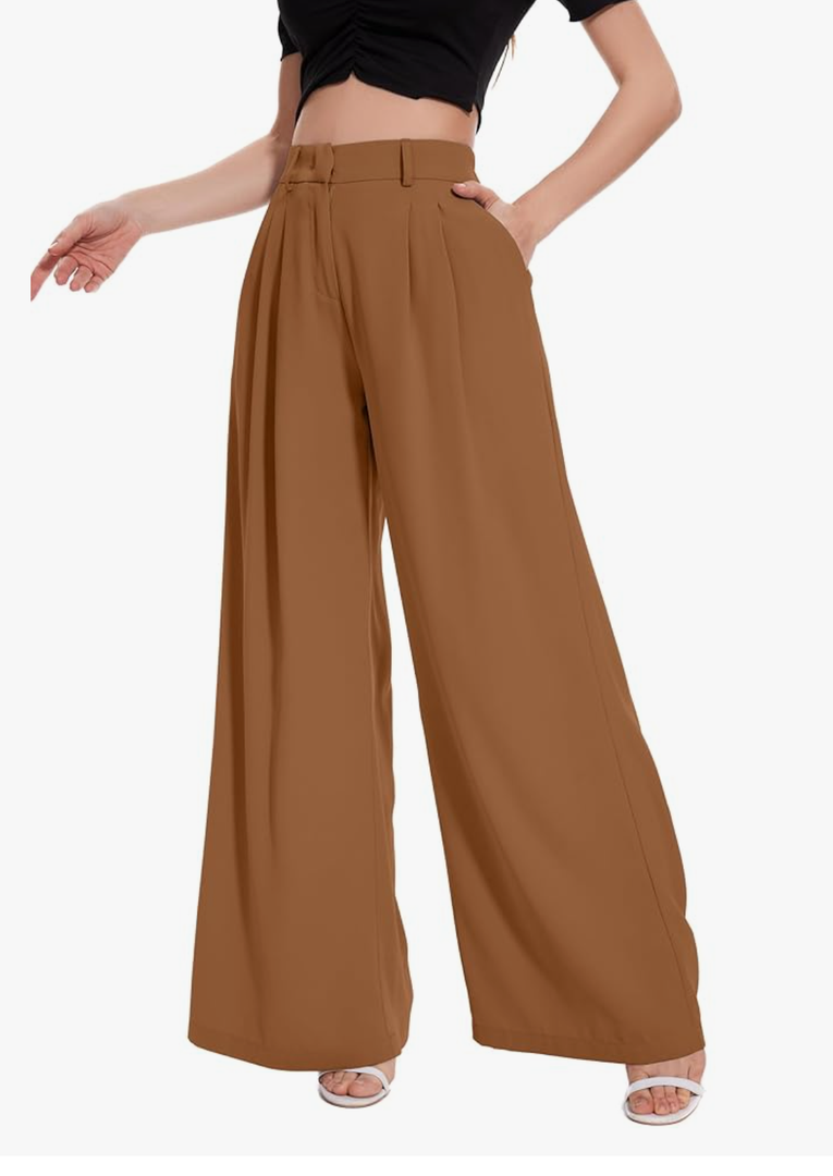 FUNYYZO Women Palazzo Pants High Elastic Waisted Business Work Long Trousers Wide Leg Loose Casual Pants, Size -XL
