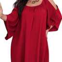 SOLY HUX Women Plus Size Summer Dress Cold Shoulder Short Sleeve Casual Loose Short Dresses (Plain Red, XL)
