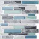 LONGKING Self-Adhesive Kitchen Backsplash, Marble Look Decorative Tiles (10 Tiles) (Blue)
