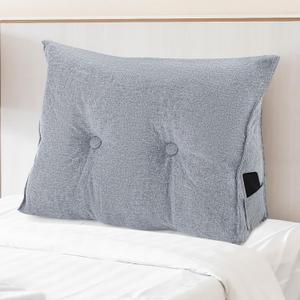 Wenqik Wedge Pillow Small Triangular Headboard Bed Reading Backrest Back Support Long Pillow with Removable Cover for Dorm Room Supplies Housewarming Gift(Gray) (Small (24 x 20 x 8 Inch))