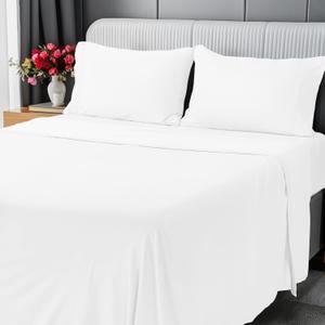 Utopia Bedding Queen Sheet Set - Jersey Knit Sheets 4 Piece  Cotton  Soft T-Shirt Stretchy Sheets (White) (King)