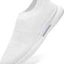 Mens Running Shoes Women Slip On Tennis Walking Sneakers Athletic Breathable Non Slip Gym Casual Lightweight Workout Sport Unisex Shoe (8 Women/6.5 Men, White)