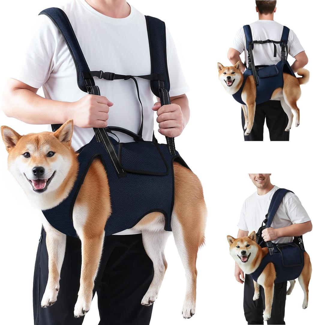 Nasjac Dog Lift Harness Carrier Backpack - Full Body Sling with Adjustable Straps & Handle, Breathable Support Emergency Rescue Kit for Elderly Injured Arthritic Disabled Medium Large Dogs, DBL, L