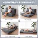MAXYOYO Folding Sofa Bed, Extra Thick and Long Floor Sofa Convertible Sleeper Chair with Washable Cover, Floor Couch Lounge Bean Bag Bed for Living Room, Dark Grey, 39x95 Inch
