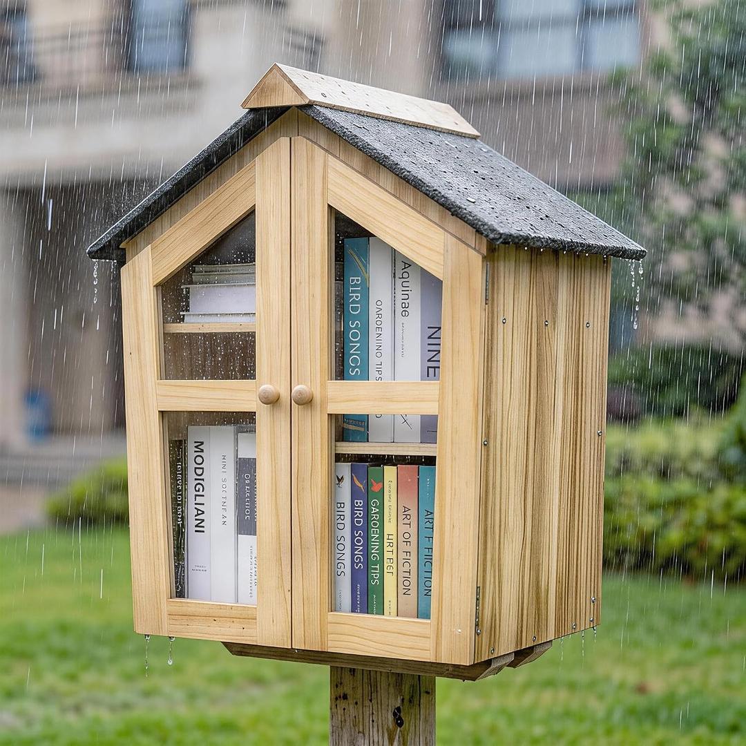 Hombys Little Library Box Weatherproof Wooden Neighborhood Library Box