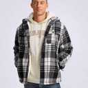 G Gradual Men's Flannel Jacket Fleece Sherpa Lined Hoodies Zip Up Plaid Shirt Warm Winter Jackets for Men with Zipper Pockets (Black, L)