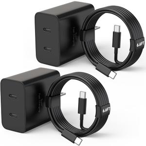 45W USB C Fast Charger for Samsung,2Pack Dual Port USB C Charging Block with 6.6Feet USBC to USBC Charger Cable Fast Charging for Samsung Galaxy S25,S25 Ultra,S25+,S24 Ultra,S24,S24+,S23,S22,S21,S20