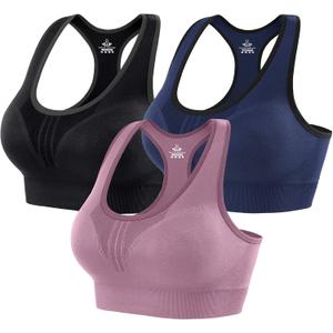 Heathyoga High Impact Sports Bras for Women High Support Padded Sports Bra Pack Racerback Bras for Women Workout Bra Sets (Medium, 3 Packs-black+blue+pink)