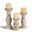NIKKY HOME Farmhouse Solid Wood Pillar Candle Holders Set of 3, Brown