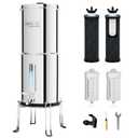 Purewell 2.25G Gravity Water Filter System with Water Level Window, 8-Stage 0.01m Ultra-Filtration Stainless Steel Countertop System with 4 Filters and Stand, Reduce Fluoride and Chlorine, PW-KS-CF