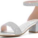 Girls High Heels Sandal for Girls Open Toe Ankle Buckle Strap Dress Shoes for Little Big Kids in Wedding Party Block Chunky Pump Sandals (Honorable Glitter Silver, 1 Big Kid)