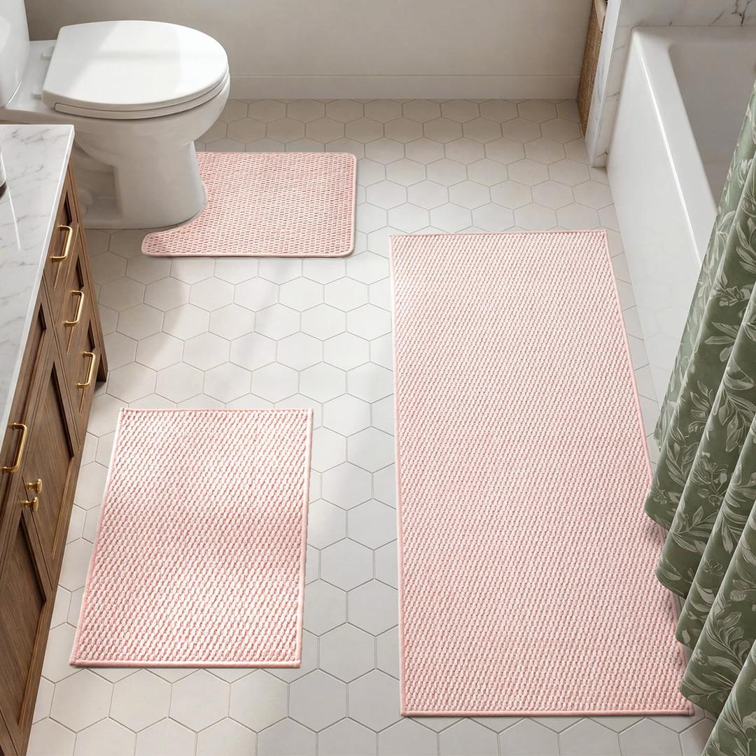 TYUU Bath Mat Set 3 Piece, Bathroom Rugs Non Slip Washable & Toilet Mat, 16"x24" + 24"x60" + 20"x24" U Shape