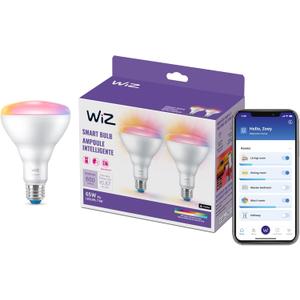 WiZ Connected 65W BR30 LED Smart Light Bulbs - Connects to Your Wi-Fi - E26 Smart Bulb - Control with Voice or App + Activate with Motion - Matter Compatible - 2 Pack