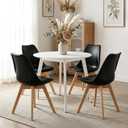 Dining Chairs Set of 4, Modern Upholstered Dining Room Chairs with PU Leather Padded Seat, Armless Kitchen Chairs with Curved Backrest and Solid Wood Legs for Dining Room, Kitchen, Apartment, Black, Pack of 4