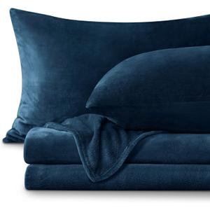 BEDELITE Flannel Sheets Queen Size Navy - Super Soft Fleece Sheets Set Fluffy Extra Plush, 4 Piece(Include Fitted Sheet, Flat Sheet, 2 Pillowcases)