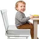 Toddler Booster Seat for Dining Table  PU Washable Cushion with Double Safe Straps, Non-Slip Bottom, Portable Travel Booster Seat for Toddlers (Grey)