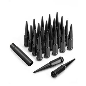 14x1.5 Spike Lug Nuts for Chevy Silverado GMC Sierra 1500, 24 pcs Spiked Lug Nuts for Ford F150 Jeep Grand Cherokee Ram 1500 Truck Tire, Black Bullet Lug Nut Set with Socket Key for Aftermarket Wheels