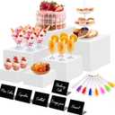 Draupnir 6 Pcs Food Risers for Display Party Included Mini Sign and Makers, 5 Sizes Hollow Acrylic Buffet Risers with Bottoms, White Catering Dessert Jewelry Collectibles Boxes(4",4",5",6",7",8")