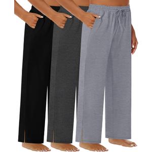 3 Pack Womens Plus Size Wide Leg Pants High Waist Lounge Palazzo Pants Casual Drawstring Sweatpants with Pockets (4X-Large, Black,dark Gray,light Gray)