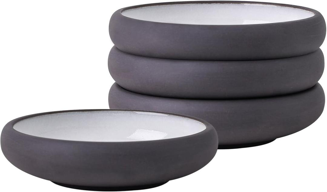 Uaral Matte Black Salad Plate,Dinner Plates and Bowls Set,Stoneware Dessert Plate Set,Appetizer Plates Set of 4,5.5 inch,14 oz(Color Clay and White)