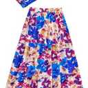 SOLY HUX Women's Boho 2 Piece Outfits Floral Print Colorful Tube Top and Ruffle Hem Maxi Skirt Set, L