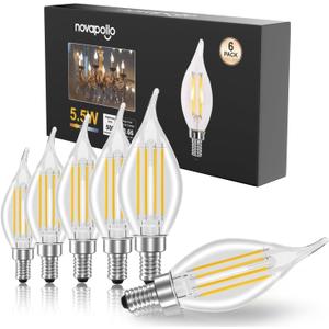 E12 Chandelier Light Bulbs, Dimmable 60 Watt Equivalent 2700K Soft Warm White Candelabra Light Bulbs for Bedroom, 500LM 5.5W Efficient Lightbulb, 5 Pack