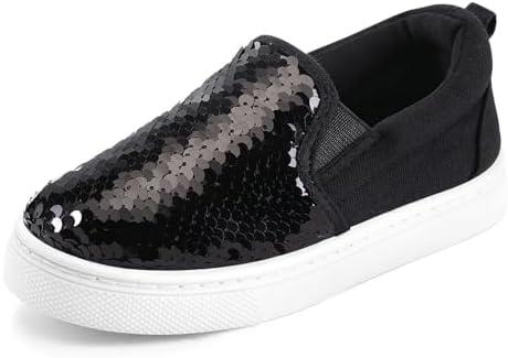 K KomForme Toddler Slip on Sneakers Girls Sparkle Sequins Canvas Walking Shoes, Size: 12