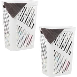 Mind Reader 60L Slim Laundry Hamper, Clothes Basket, Lid, Ventilated, Plastic, Set of 2, White