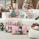 2 x Artscope Christmas Tree Snowman Throw Pillow Covers 12x20 Inch Set of 4, Let It Snow Holly Jolly Winter Hoilday Christmas Decoration Pillow Cases for Home Sofa Couch Decor-Pink